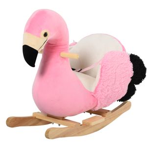 HOMCOM Schaukelpferd Schaukelspielzeug Flamingo mit Sicherheitsgurt Haltegriffe Plüsch 60 x 33 x 52 cm