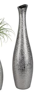 Deko Bodenvase, Flaschenvase HELSINKI H. 59cm silber grau aus Keramik Formano
