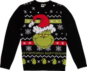 The Grinch Weihnachtspullover Uni - Winter Strick Pullover Sweatshirt Ugly Christmas Sweater Weihnachten für Herren & Damen Schwarz, Größe:L