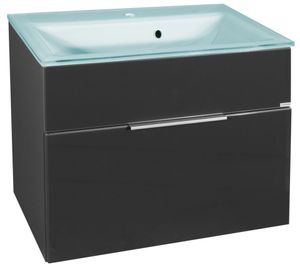 FACKELMANN Waschtischunterschrank KARA / Schrank mit Soft-Close-System / Maße (B x H x T): ca. 80 x 59 x 49 cm / fürs WC oder Badezimmer / Korpus: Anthrazit / Front: lackiertes Glas in Anthrazit