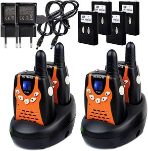 Retevis RT602 Detská vysielačka, 4-cestné nabíjateľné vysielačky s 8-kanálovou baterkou, batériami a nabíjačkou, darčeková hračka pre deti od 3 do 12 rokov (2 páry, oranžová)