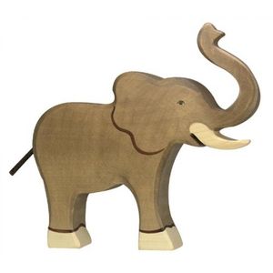 Holztiger 80148 Elefant groß, Rüssel hoch, grau