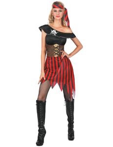 Heißes Piraten-Damenkostüm schwarz-rot-weiss