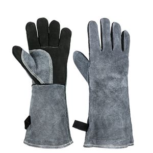 BBQ-Handschuhe, hitzebeständig bis 500°C, zum Grillen, für Barbecue, Wärmeisolierung, aus Schmiedeleder, Schweißerhandschuhe