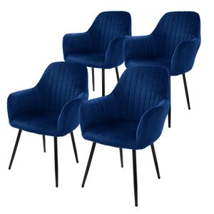 ML-Design 4er Set Esszimmerstuhl mit Rückenlehne, Blau, aus Samt