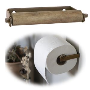 LS-LebenStil Vintage Metall Toilettenpapierhalter Bronze 13cm Holzrolle Rollenhalter