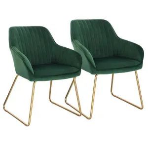 WOLTU 2er Set Küchenstuhl Sessel mit Armlehne,aus Samt,Goldmetallbeine,Grün