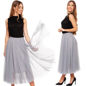 Moraj Dámska sukňa tylu sukňa Midi sukňa skladaná sukňa koktailová sukňa ležérne Vintage 2700-003, Farba: sivá, Veľkosť: S/M