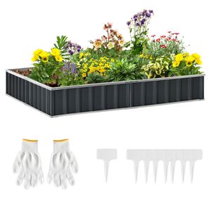 Outsunny Hochbeet DIY Gartenbeet mit T-Form-Pflanzenschilder Handschuhe Stahl