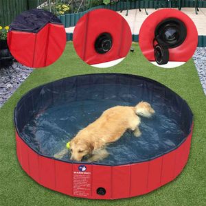 WISFOR Hundepool 120cm Swimmingpool Schwimmbad für Hunde Planschbecken Swimmingpool Kinderpool,Rot