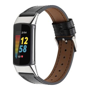 INF Breite 18mm Leder Armband Kompatibel mit Fitbit Charge5 für Damen Männer Schwarz
