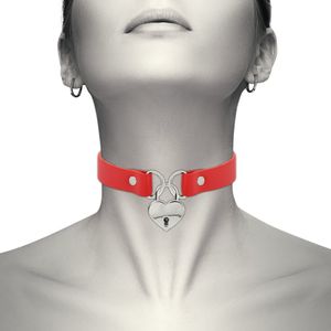 Coquette - Chic Desire Rote Halskette Aus Veganem Leder Mit Herz-Accessoire Mit Schlüssel