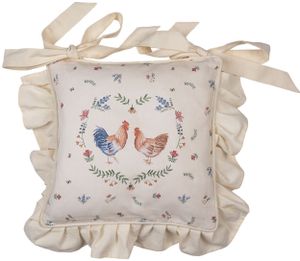 Clayre & Eef Kissenbezug für Stuhlkissen 40x40 cm Beige Blau Baumwolle Quadrat Huhn und Hahn