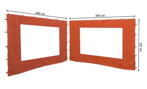 2 Seitenteile mit PE Fenster 300x197cm für Rank Pavillon 3x3m Seitenwand Terra / Rotorange RAL 2001