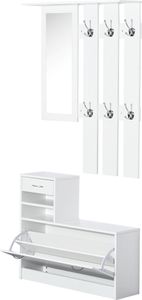 Eingangsbereich-M?belset, Flur-Set, 3-teilig, Garderobenst?nder, Spiegel, Schuhregal mit Schublade, 90 x 22 x 116 cm, wei?es Holz