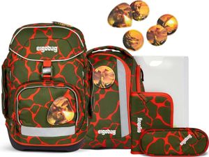 ergobag Schulranzen Lumi-Edition Pack-Set 6-teilig FeuerspeiBär olivgrün