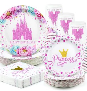 Premium Party Set Prinzessin Princess Schloss Kindergeburtstag Geburtstag 81 tlg. rosa Mädchen