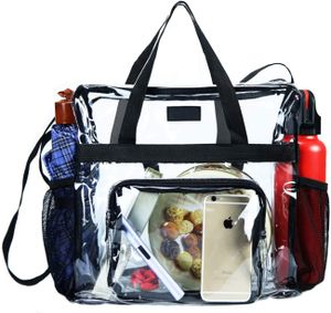 Transparente Einkaufstasche und Clear Bag für das Fitnessstudio, für Arbeit, Sportspiele und Konzerte - 30 x 30 x 15cm (schwarz)