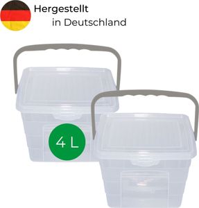 Novaliv 2x Waschmittelbox mit Deckel 4 Liter I Transparent I 23,5 x 18 x 18,5 cm I Box Waschpulver Aufbewahrungsbox mit Henkel Waschmittel Aufbewahrung Waschmittelbehälter Waschpulverbehälter