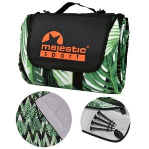 Majestic Sport Picknickdecke XXL 200x200 cm, wärmeisoliert mit wasserdichter Unterseite mit Tragegriff Faltbare Stranddecke, campingdecke, Monstera