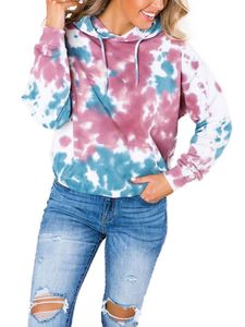 Damen Sweatshirt Hoodie Tie Dye Kapuzen Winter Pullover Pulli Sweater Oberteil,Farbe:Rosa,Größe:L