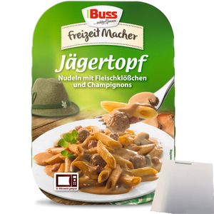 Buss Jägertopf Eiernudeln mit deftigen Fleischklößchen und Champignons in einer feinen Bratensauce (300g Packung) + usy Block