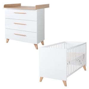 roba Babyzimmer Set Leon 2-teilig Babybett Wickelkommode Weiß Dekor Othello Eiche, 1014866