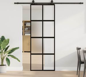 vidaXL Drzwi przesuwne z okuciem czarne 76x205 cm szkło hartowane