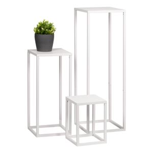 bremermann kvetinová stolička sada 3 ks, kovový stojan na kvety, kvetinový stĺp, biela