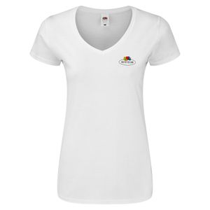 Fruit of the Loom Ladies Iconic 150 V-Neck T-Shirt mit Vintage-Logo auf der Brust Farbe: weiß - Vintage-Logo klein Größe: L