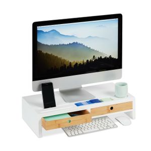 relaxdays Monitorständer Weiß mit Schubladen