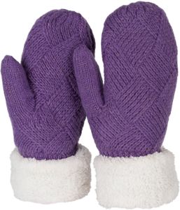 styleBREAKER Damen warme Winter Strick Fäustlinge, Handschuhe mit Rauten Muster, Thermo Fleece, Strickhandschuhe 09010031, Farbe:Violett