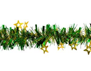 Weihnachtsgirlande Lametta mit holograf. Sternen 7cm x 2m grün / gold