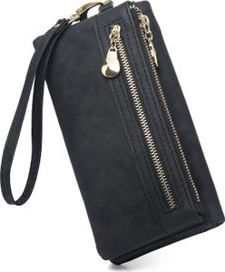 ALSTER HERZ® Damen Geldbörse Portemonnaie, weiches Leder, viele Kartenfächer, große Kapazität, Reißverschluss, A0403 Schwarz ALSTER HERZ® Damen Geldbörse Portemonnaie, weiches Leder, viele Kartenfächer, große Kapazität, Reißverschluss, A0403 Schwarz