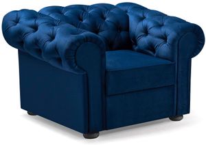 Relaxsessel im Chesterfield Stil, Fernsehsessel mit Steppung, Sessel mit Holzbeine CHESTER (Marineblau)