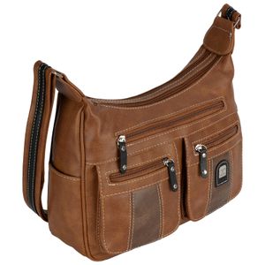 Damen Tasche Schultertasche Umhängetasche Crossover Bag Leder Optik Handtasche COGNAC-BRAUN