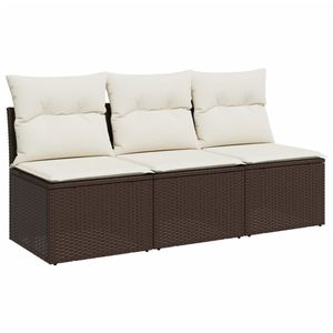 vidaXL Gartensofa mit Kissen 3-Sitzer Braun Poly Rattan