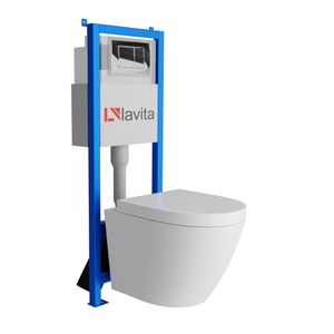 Lavita LAV 101 Vorwandelement für WC 40cm + Wand Hänge Tiefspül WC SOGO Weiß Spülrandlos + Bedienplatte LAV 200.1.2 Verchromt  | Komplettset | Unterputz Spülkasten | Toilette Komplett Sett