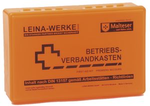 LEINA Betriebsverbandkasten Inhalt DIN 13157 orange mit Wandhalterung