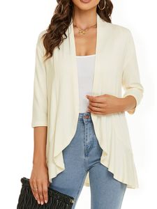 Damen Strickjacken Cover Up Shirt Langarm Jacken Ruffle Mantel Sommer Strickjacke Milchig Weiß,Größe XL