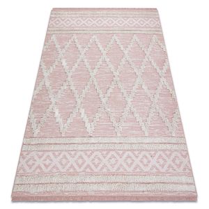 Teppich ÖKO SISAL BOHO MOROC Diamanten 22297 Franse - zwei Ebenen aus Vlies rosa / creme, recycelter Teppich Rosa 136x190 cm