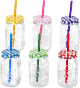 Schramm® 6 Stück Trinkgläser 500 ml mit Strohhalm wiederverwendbar Glas Gläser Einmachgläser mit 12 Deckeln wählbar in silber, bronze, schwarz und bunt Aufbewahrungsglas, Farbe:farbig