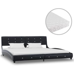 Bett mit Matratze Schwarz Kunstleder 180x200 cm, Langlebig und hochwertig,  DE