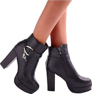 ASKSA Damen Modische Stiefel mit seitlichem Reißverschluss, Schwarz, Größe: 40
