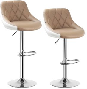 WOLTU Barová stolička Sedadlo z imitácie kože, rám z pochrómovanej ocele, 2 farby : khaki+ biela 2 Farba: khaki+ biela Počet: 2