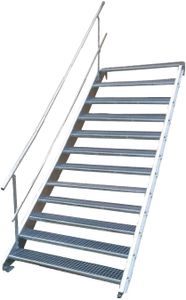 Stahltreppe 12 Stufen-Breite 80cm Variable-Höhe 180-240cm mit einseit. Geländer