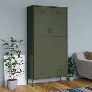 vidaXL Kleiderschrank Olivgrün 90x50x180 cm Stahl - Kleiderschrank - Kleiderschränke - Kleiderständer - Schrank