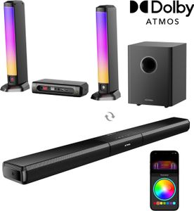 ULTIMEA 5.1ch Dolby Atmos Soundbar mit RGB Licht für Heimkino, 3D Surround Sound System mit Subwoofer & App Steuerung, verstellbarem EQ, Apollo S80