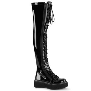 EMILY-375 DemoniaCult Damen Plateau Overkneestiefel schwarz Lack offener Zipper