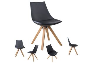 i-flair 6er Set Schalenstuhle, schwarze Esszimmerstuhle mit Sitzkissen aus Kunstleder - Gusto